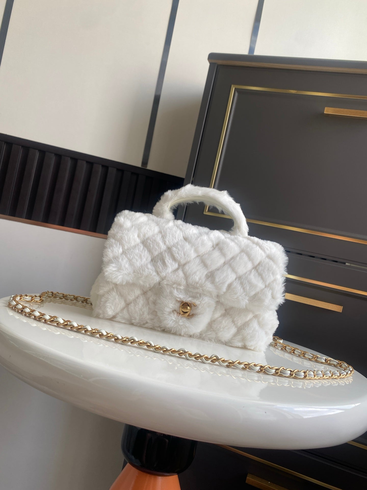 Mini CF 25 Flap Bag White Shearling