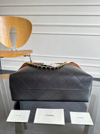 CC 25A Small Tote 36cm Chocolate Brown Suede Black Calfskin