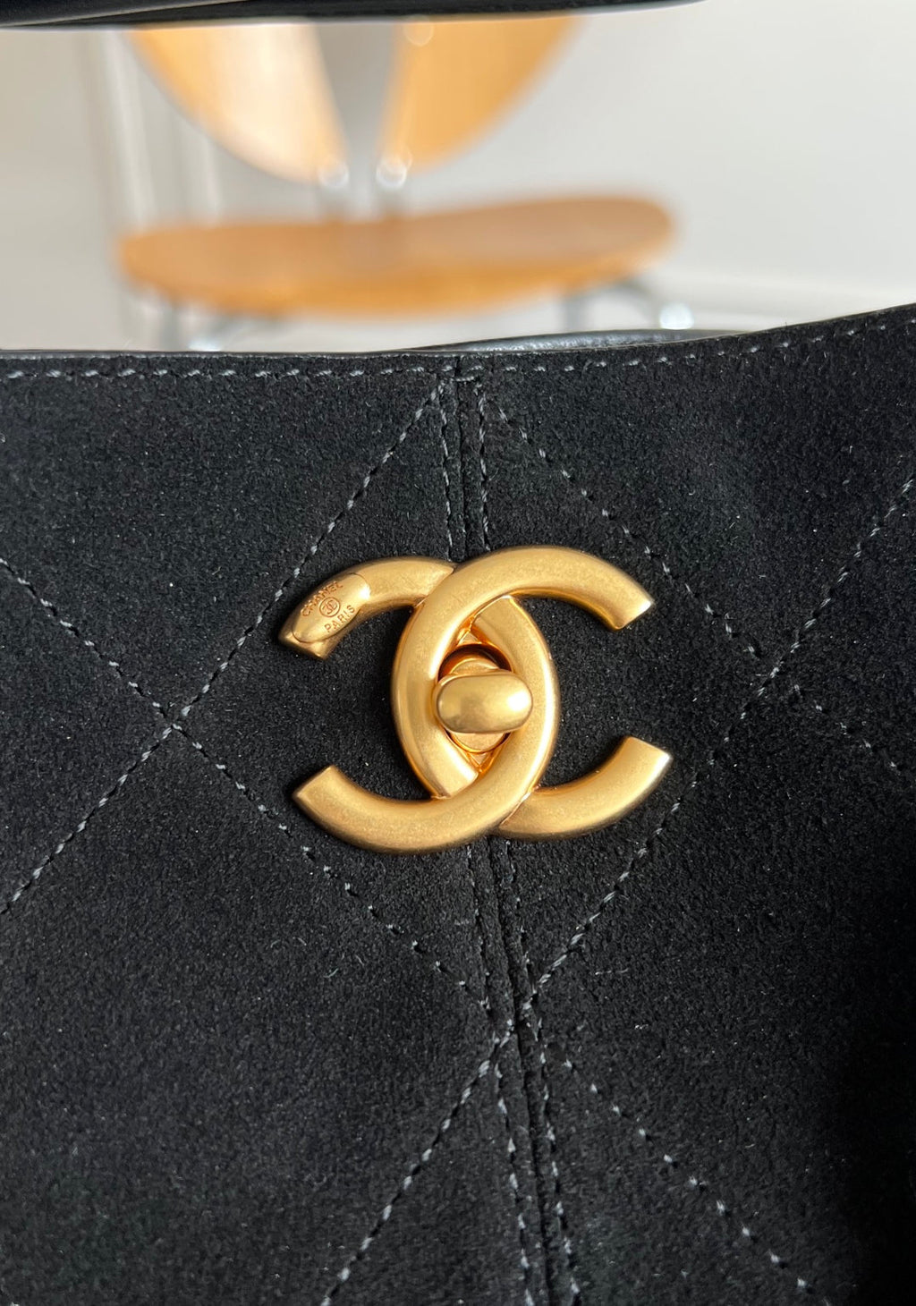 CC 25A Tote Bag Black Suede Black Calfskin
