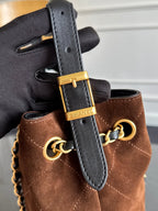 CC 25A Tote Bag Chocolate Brown Suede Black Calfskin