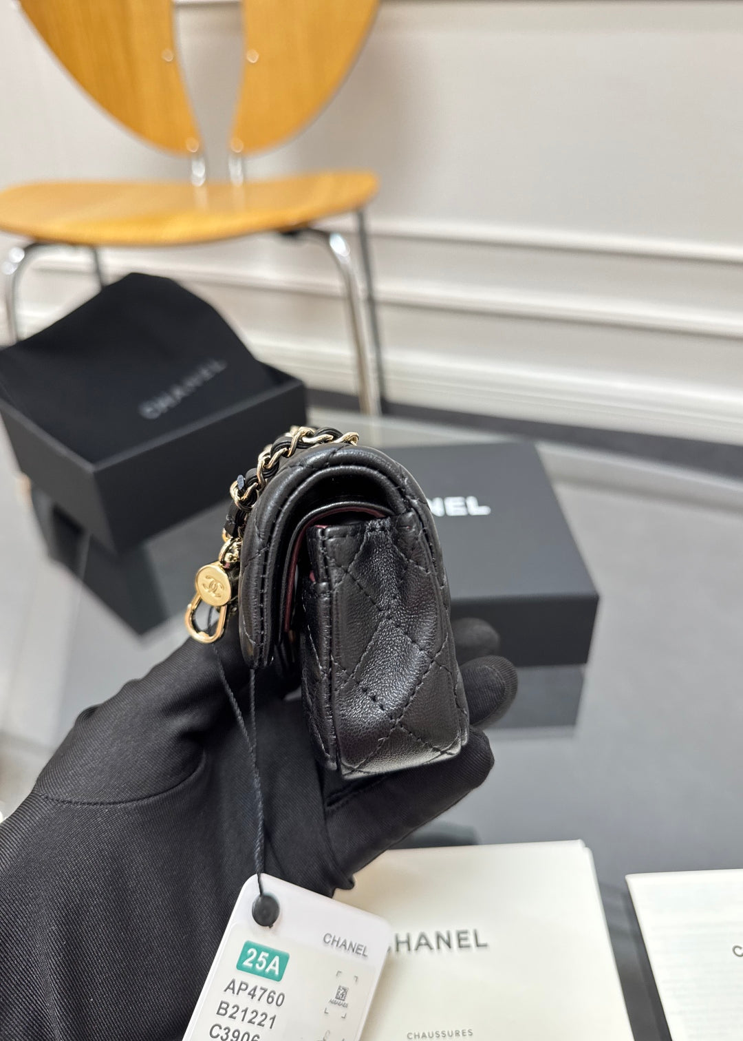 CC 25A Super Mini Bag 12.5cm Black Lambskin