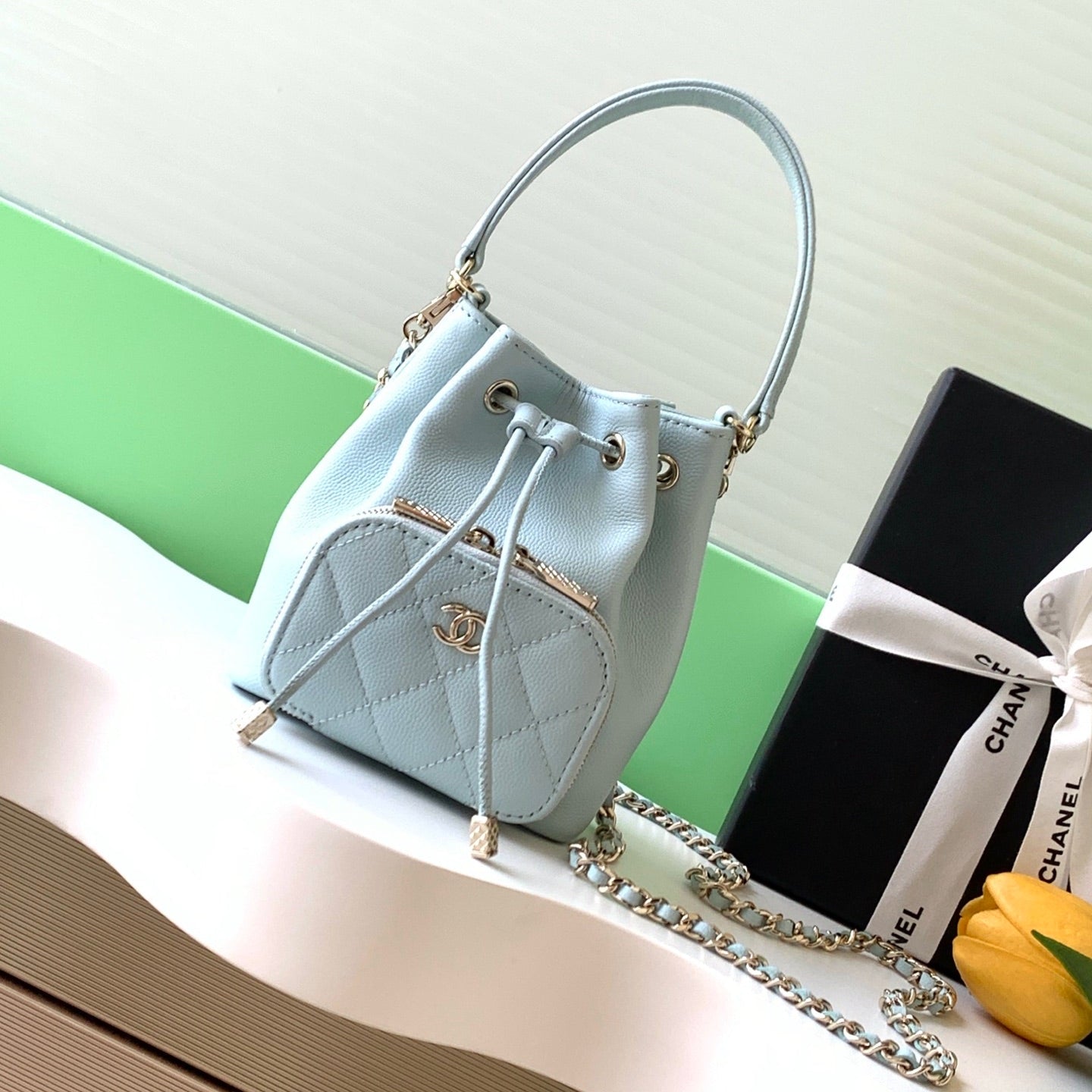 CC 22B Mini Chain 12.5cm Buckle Bag Cloud Blue Calfskin
