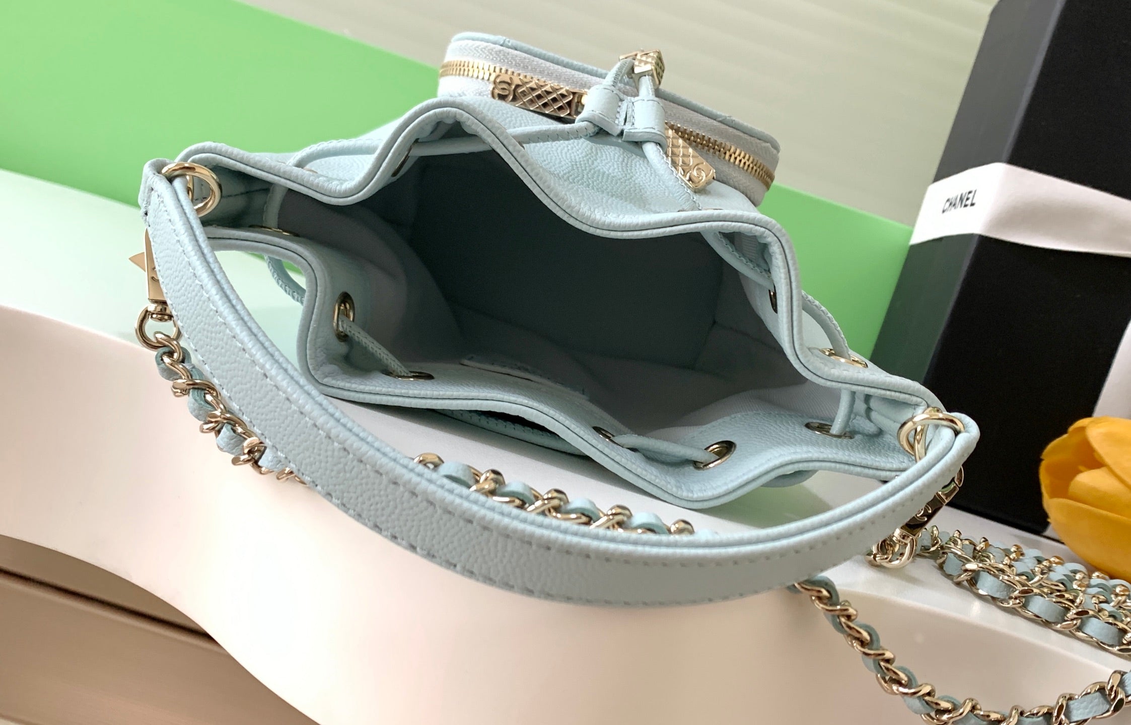 CC 22B Mini Chain 12.5cm Buckle Bag Cloud Blue Calfskin