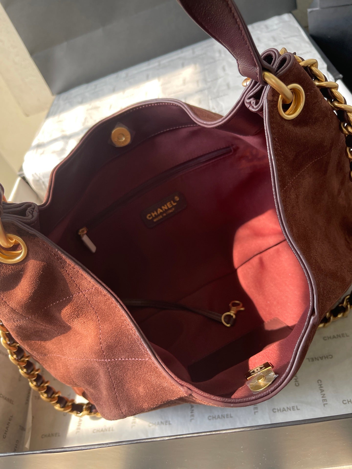 CC 25A Tote Bag 33cm Dark Brown Suede