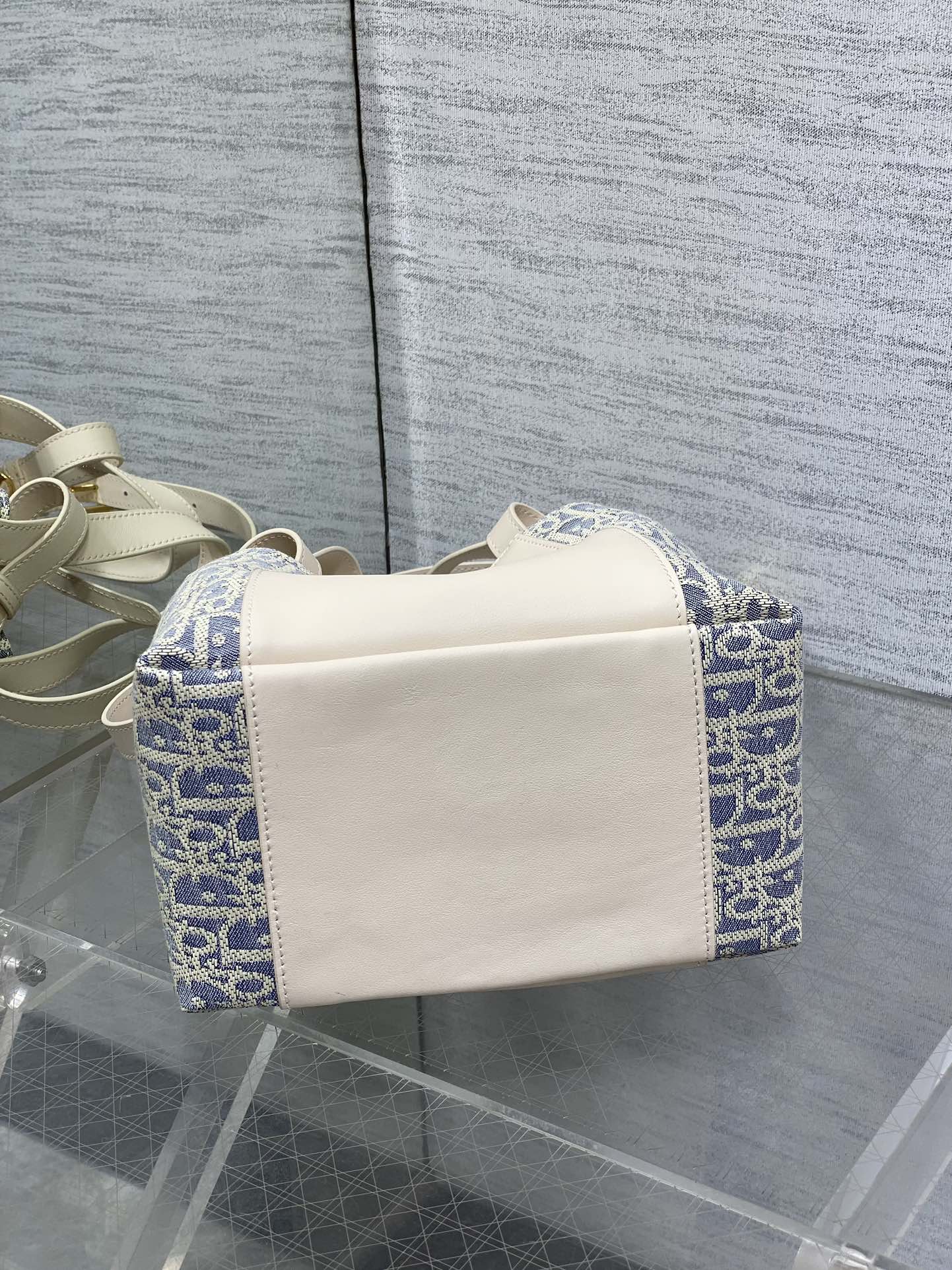 CD bucket bag 21cm  natural canvas with creamy white calfskin