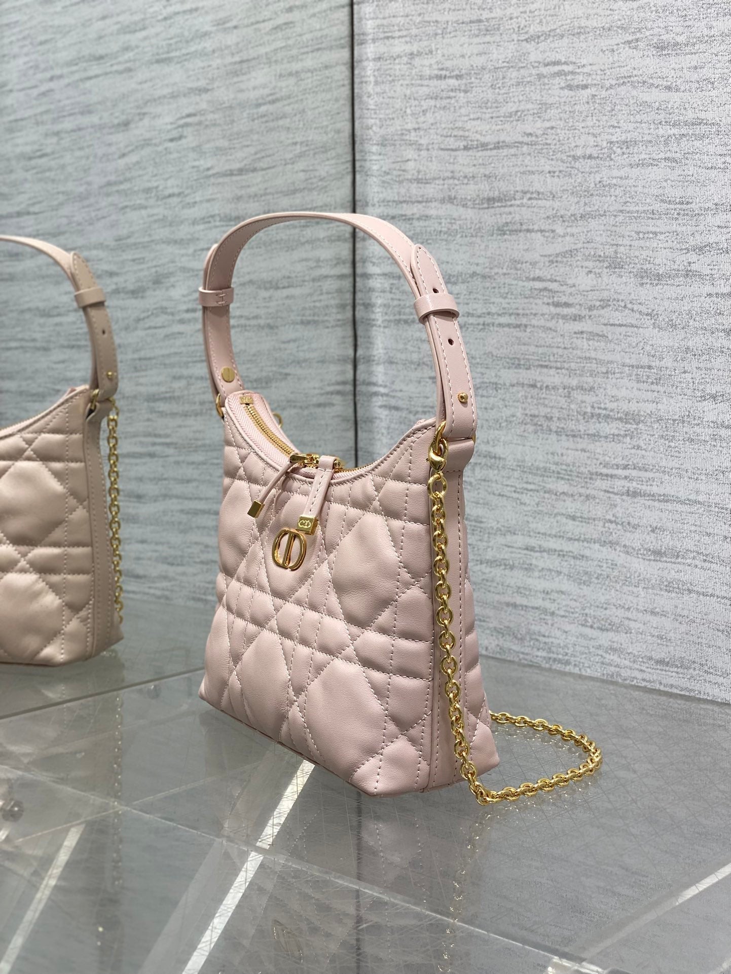 CD Shoulder Bag 19cm pink lambskin GHW