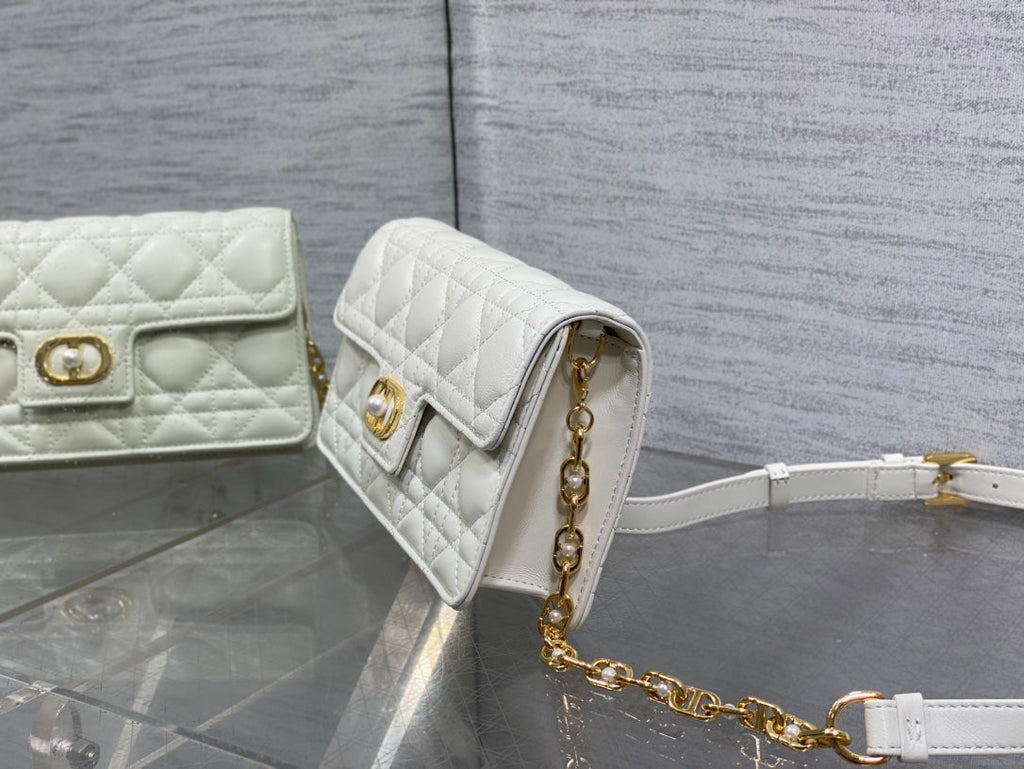 CD Pearl Chain Bag White 21cm Lambskin