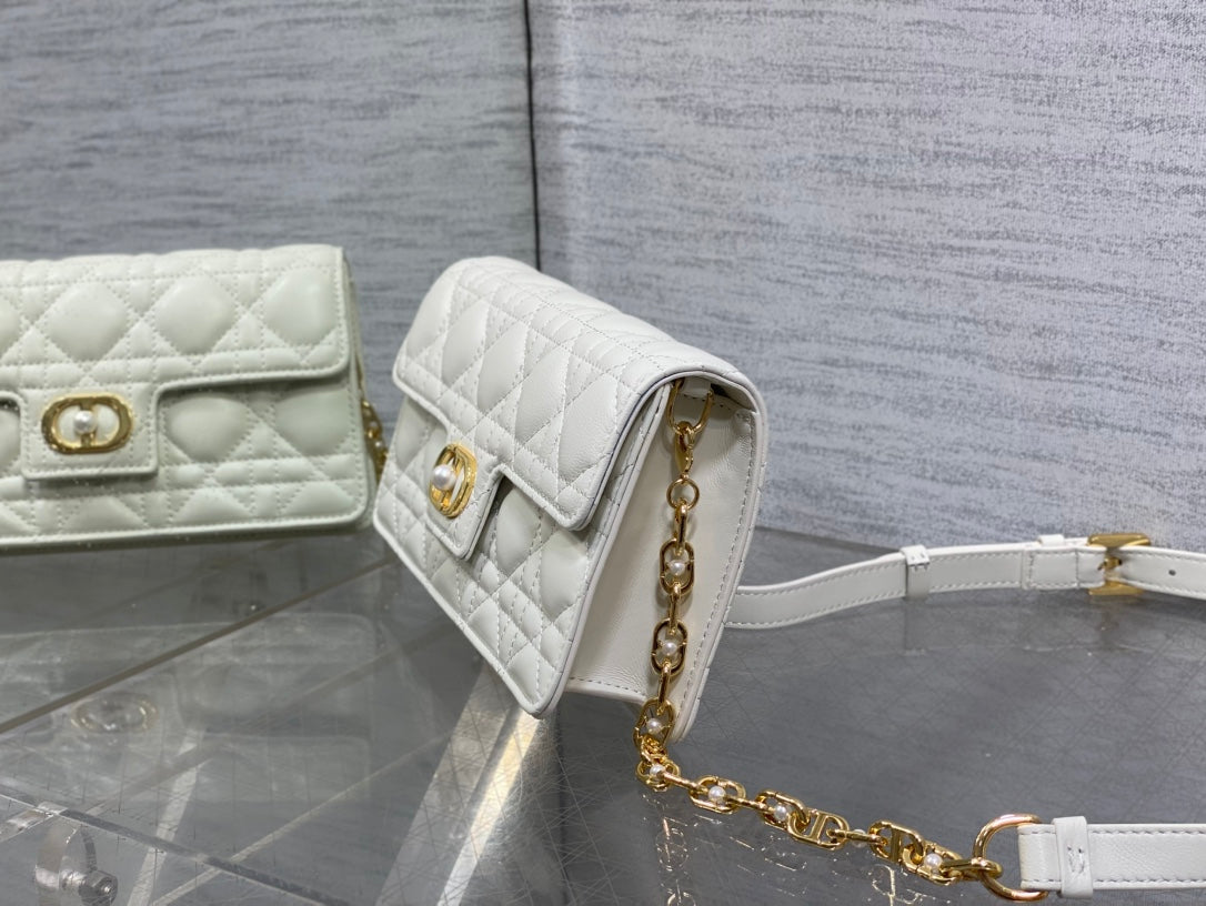 CD Pearl Chain Bag White 21cm Lambskin