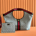 GG Giglio 26 Detachable Clutch Tote Bag 60cm Light Blue Canvas Light Gold Hardware
