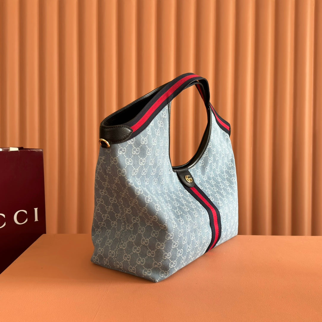 GG Giglio 26 Detachable Clutch Tote Bag 60cm Light Blue Canvas Light Gold Hardware