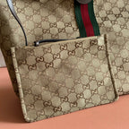 GG Giglio Detachable Clutch 35cm Beige Canvas Light Gold Hardware