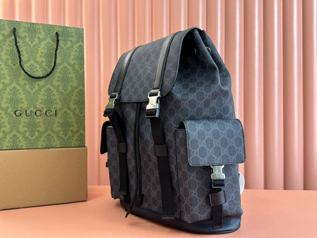 GG Side Pocket Backpack Black Supreme Canvas