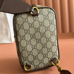 GG Ophidia GG Mini Handbag 12cm Grey and Brown Supreme Canvas
