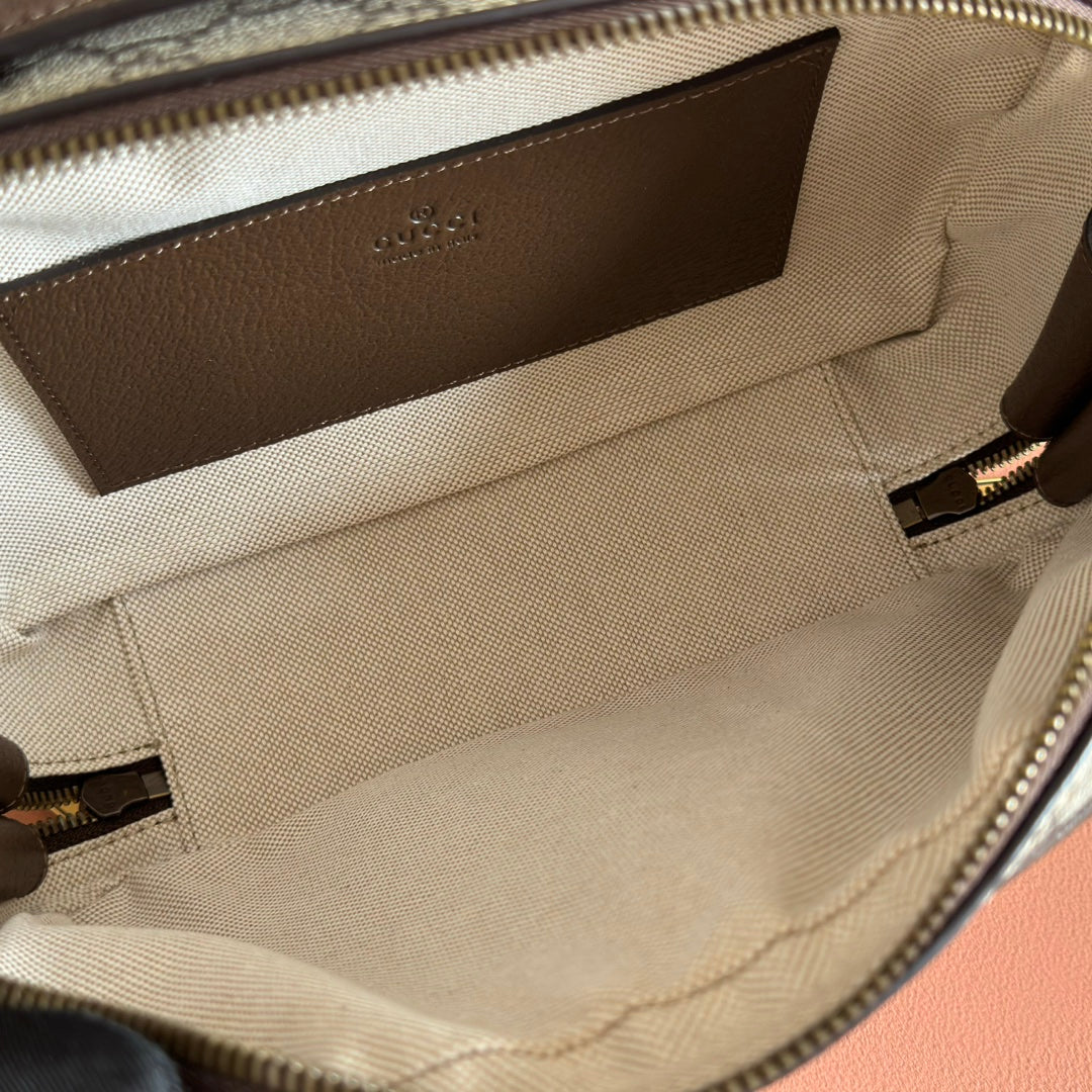 GG Ophidia Small Shoulder Bag 24cm Grey and Brown GG Supreme Canvas