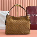 GG 25FW Beatrix Horsebit Handbag 35cm Brown Suede GHW