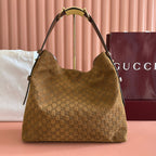 GG 25FW Beatrix Horsebit Handbag 40cm Brown Suede GHW