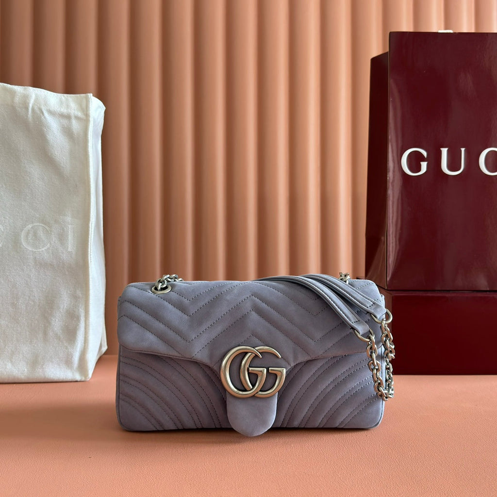 GG Marmont Double-G 26cm Gray Suede