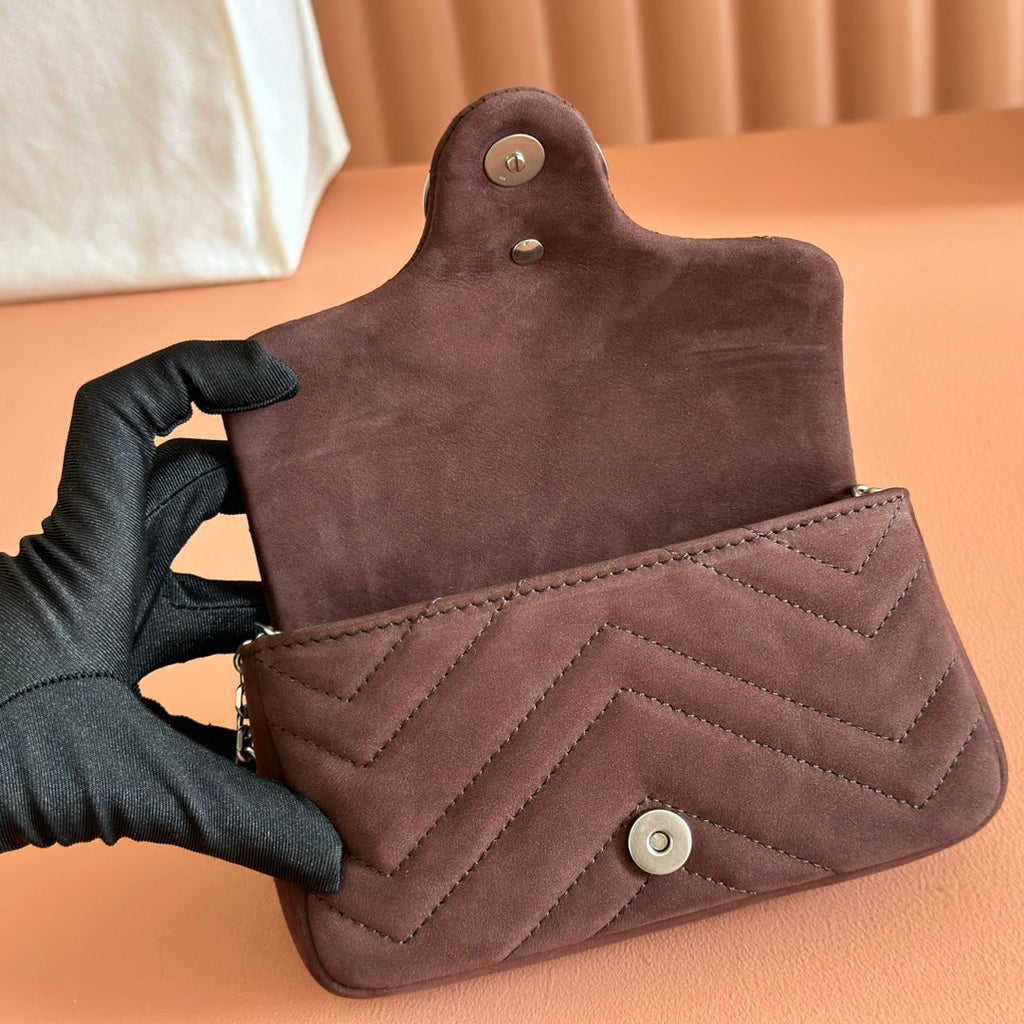 GG Marmont Double-G 16.5cm Matte Brown Suede