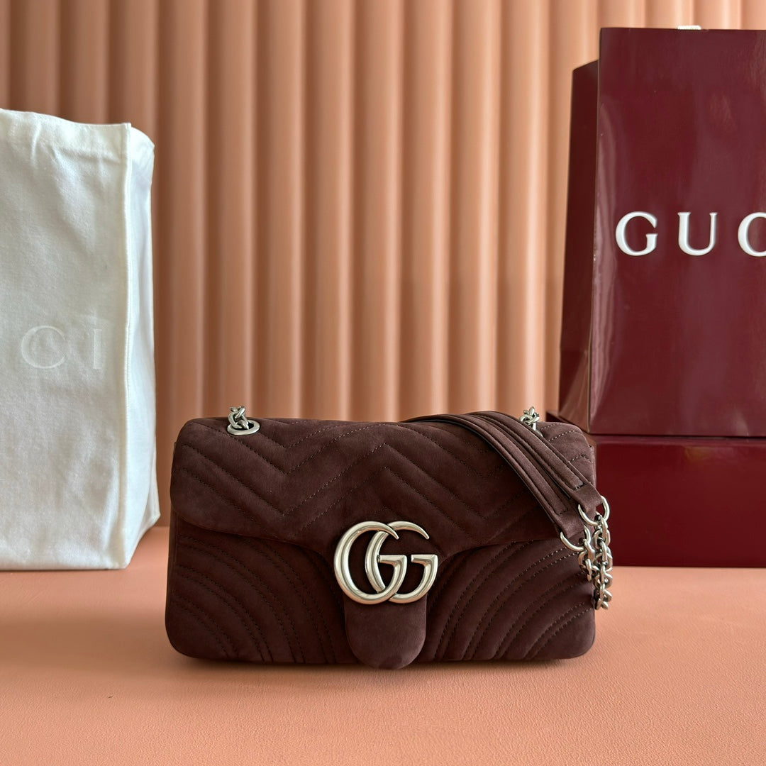 GG Marmont Double-G 26cm Matte Brown Suede