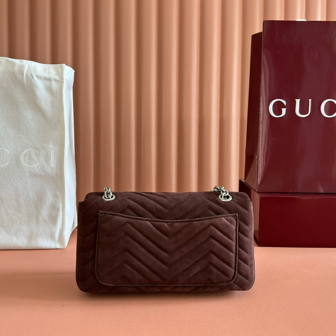 GG Marmont Double-G 26cm Matte Brown Suede
