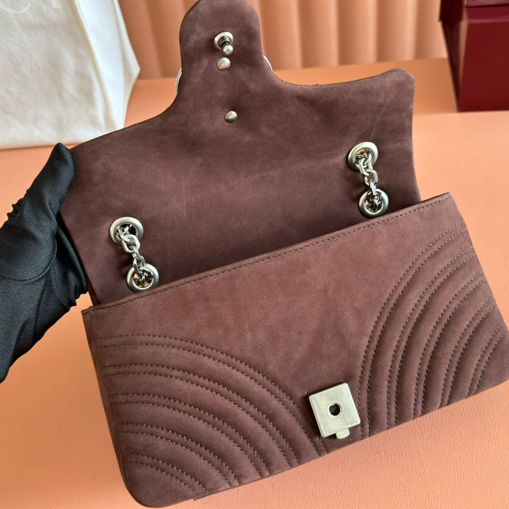 GG Marmont Double-G 26cm Matte Brown Suede