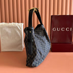 GG 25FW Beatrix Horsebit Handbag 40cm Blue Denim Canvas GHW