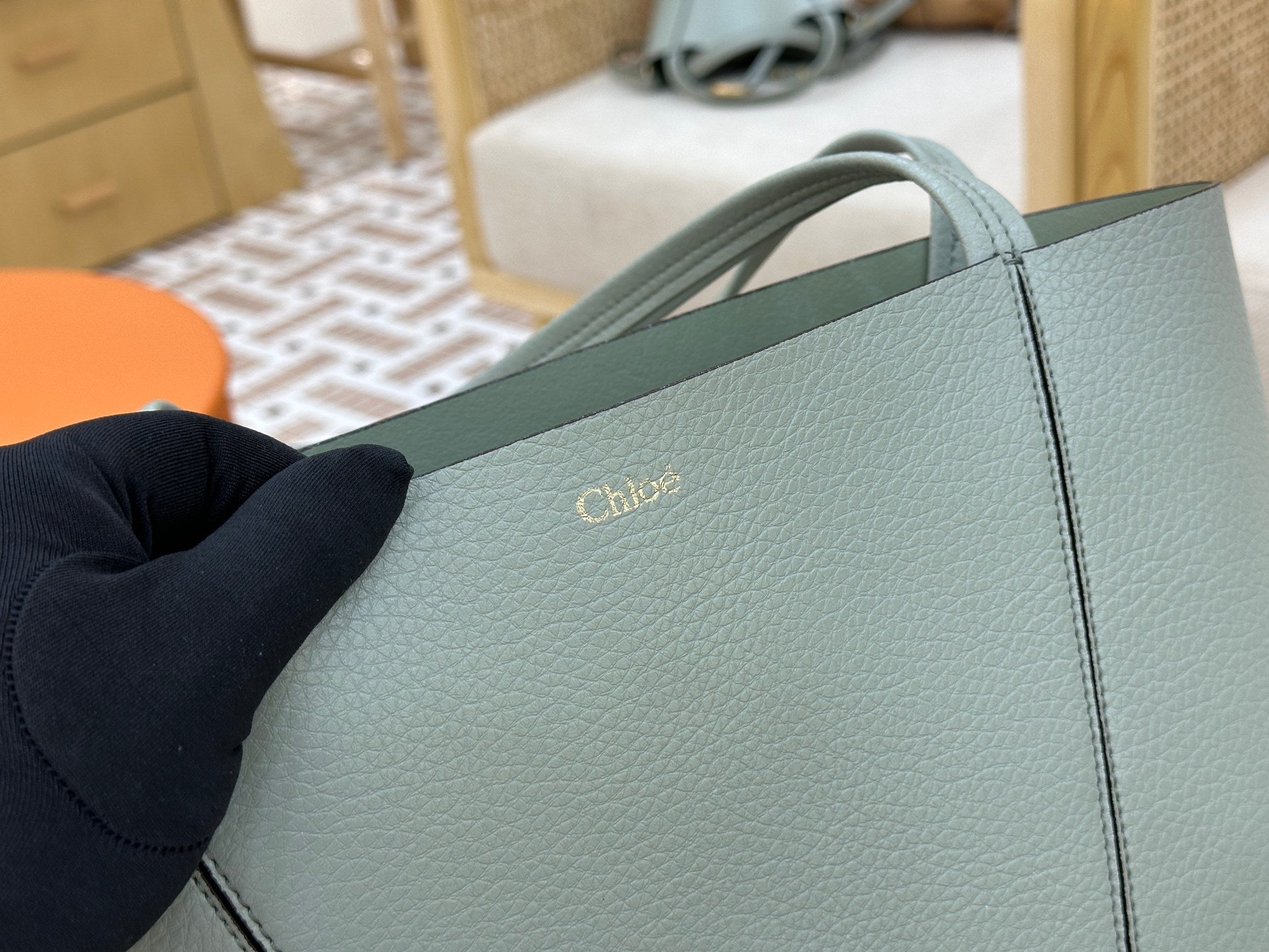 Chloe Spin Tote Bag Medium 27cm Light Blue Calfskin 272309
