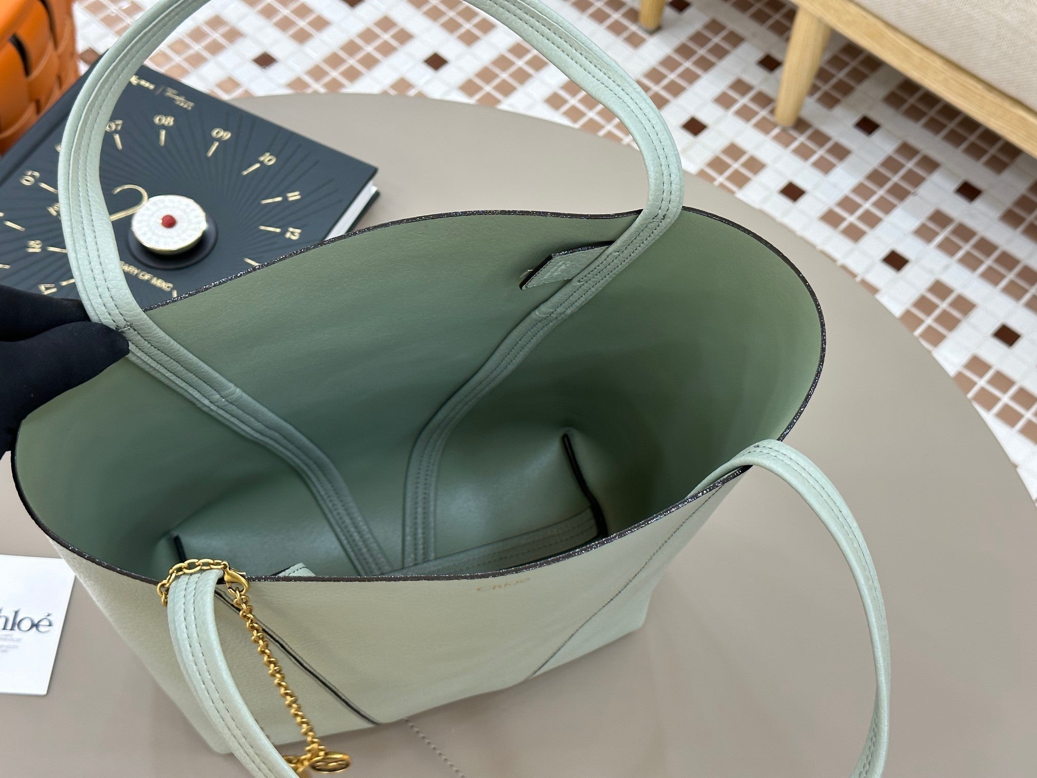 Chloe Spin Tote Bag Medium 27cm Light Blue Calfskin 272309