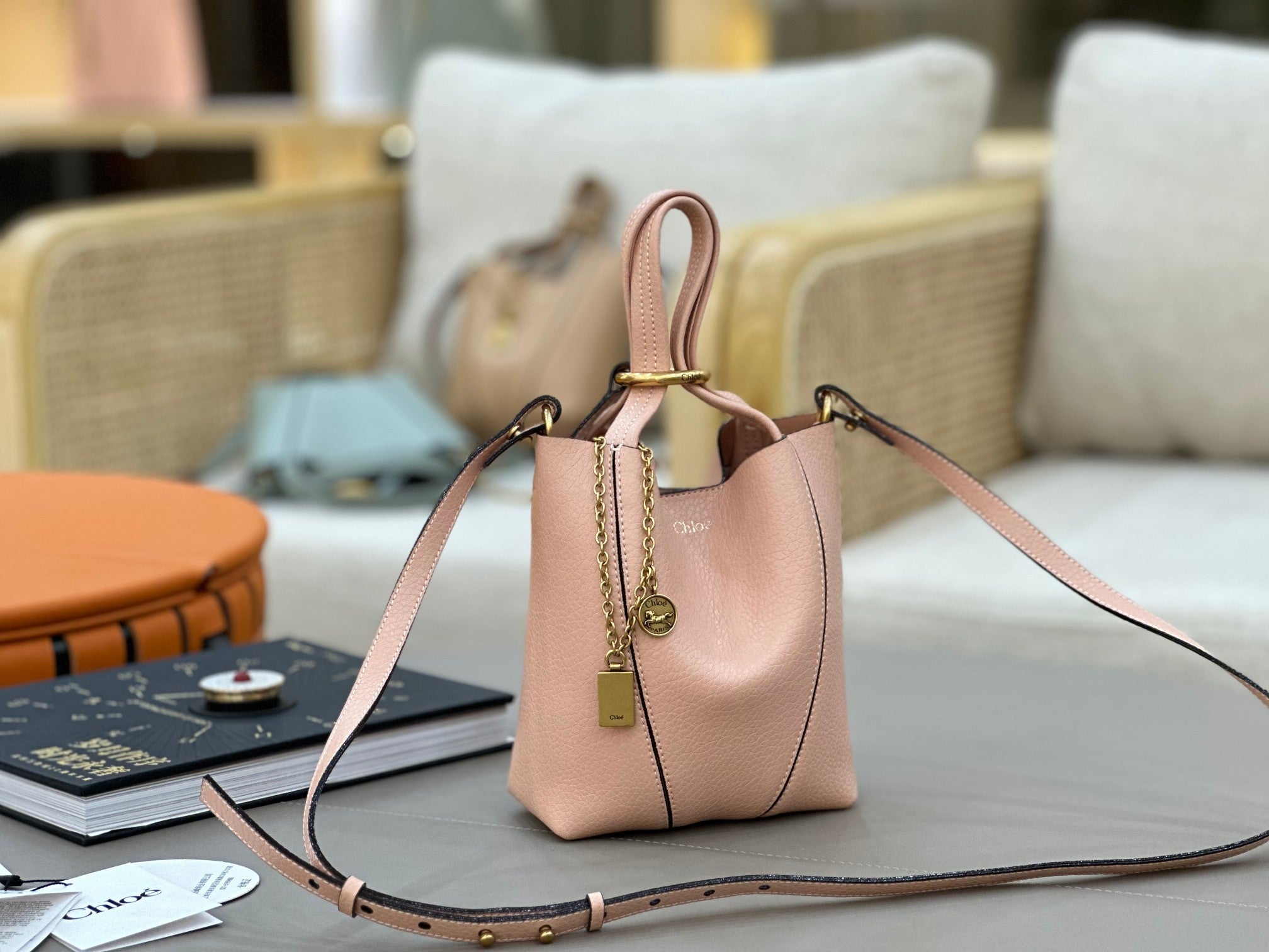 Chloe Spin Tote Bag Small 18cm Pink Calfskin 272297