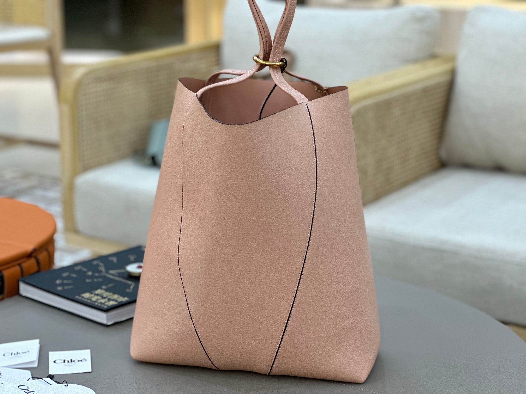 Chloe Spin Tote Bag Large 35cm Pink Calfskin 272293