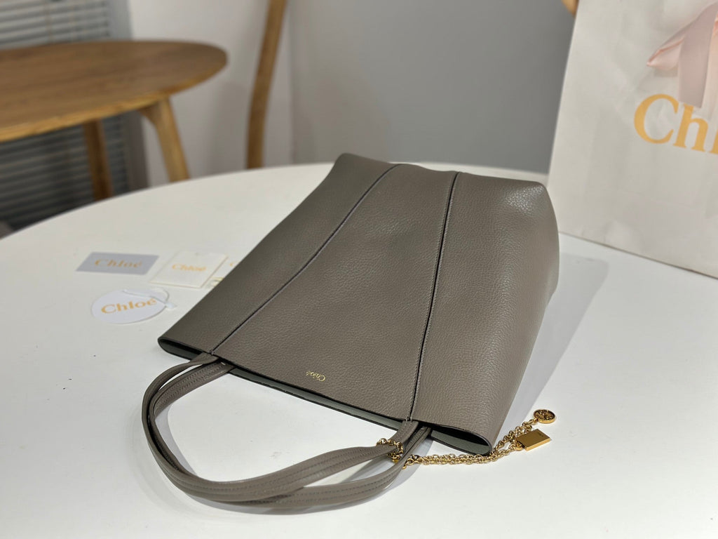 Chloe Spin Tote Bag Medium 27cm Grey Calfskin 272281
