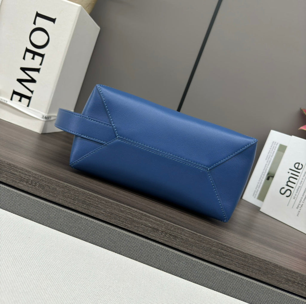 Loewe Puzzle Fold 22cm Handbag in Blue Glossy Calfskin 274150