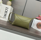 Loewe Puzzle Fold 22cm Handbag in Olive Green Glossy Calfskin 274165