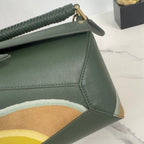 Loewe Puzzle Handbag 24 in Green mix Yellow Suede 274168