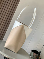 LOE 31 Medium Puzzle Fold Tote In Asphalt Beige/White Glossy Cowhide 274315