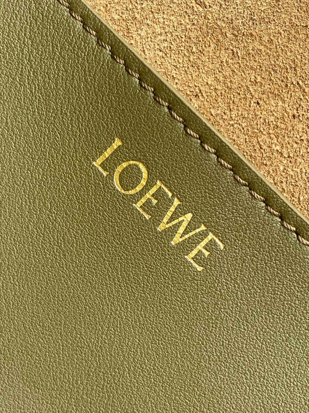 LOE 31 Medium Puzzle Fold Tote In Olive Mix Blue Glossy Cowhide 274311