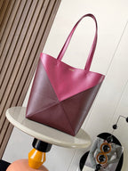 LOE 31 Medium Puzzle Fold Tote In Crimson Deep Red Glossy Cowhide 274309