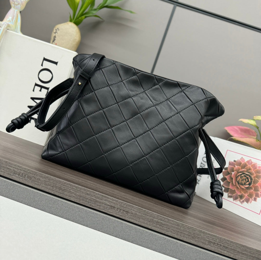 Loewe Flamenco Clutch Bag in Glossy Black Lambskin 274259