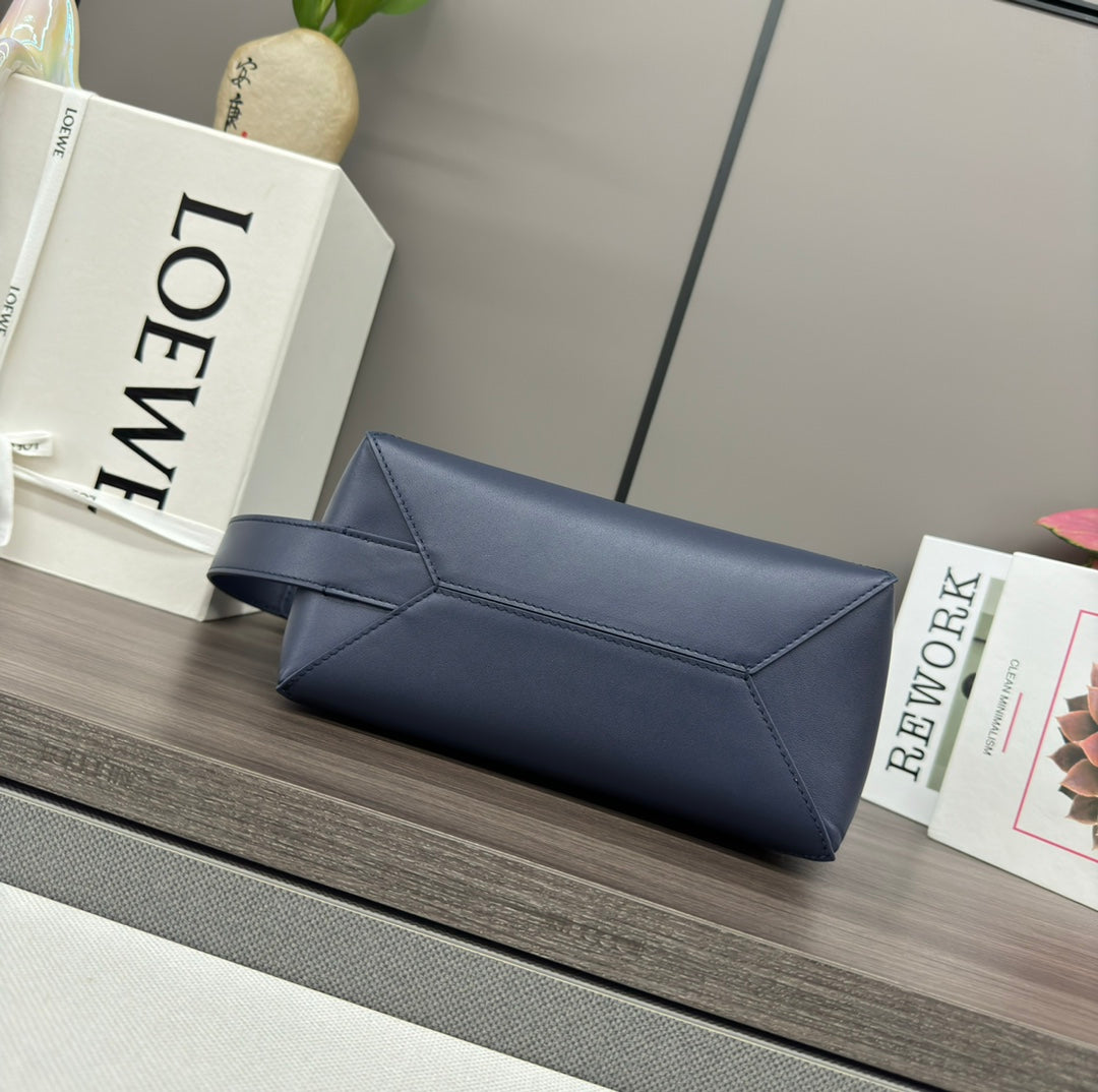 Loewe Puzzle Fold 22cm Handbag in Navy Blue Glossy Calfskin 274162