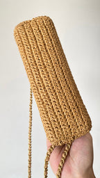 CC Kelly Bag 19cm Dark Beige Gold Hardware in Raffia