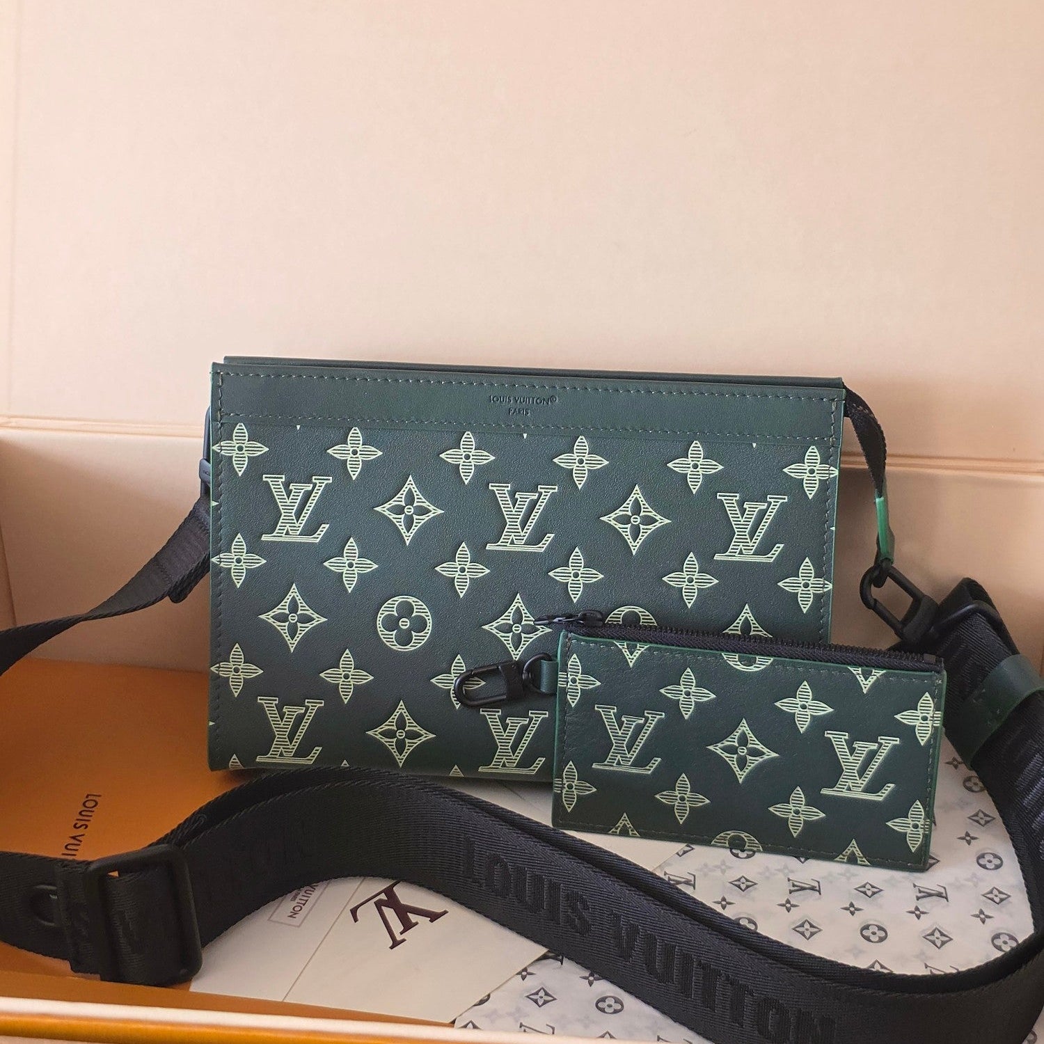 LV Collaboration Suit Clip Dark Green Monogram Canvas Calfskin 274800