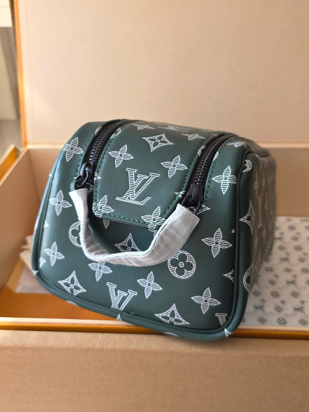 LV Cosmetic Bag 24 Dark Green Monogram Canvas Cowhide 274808