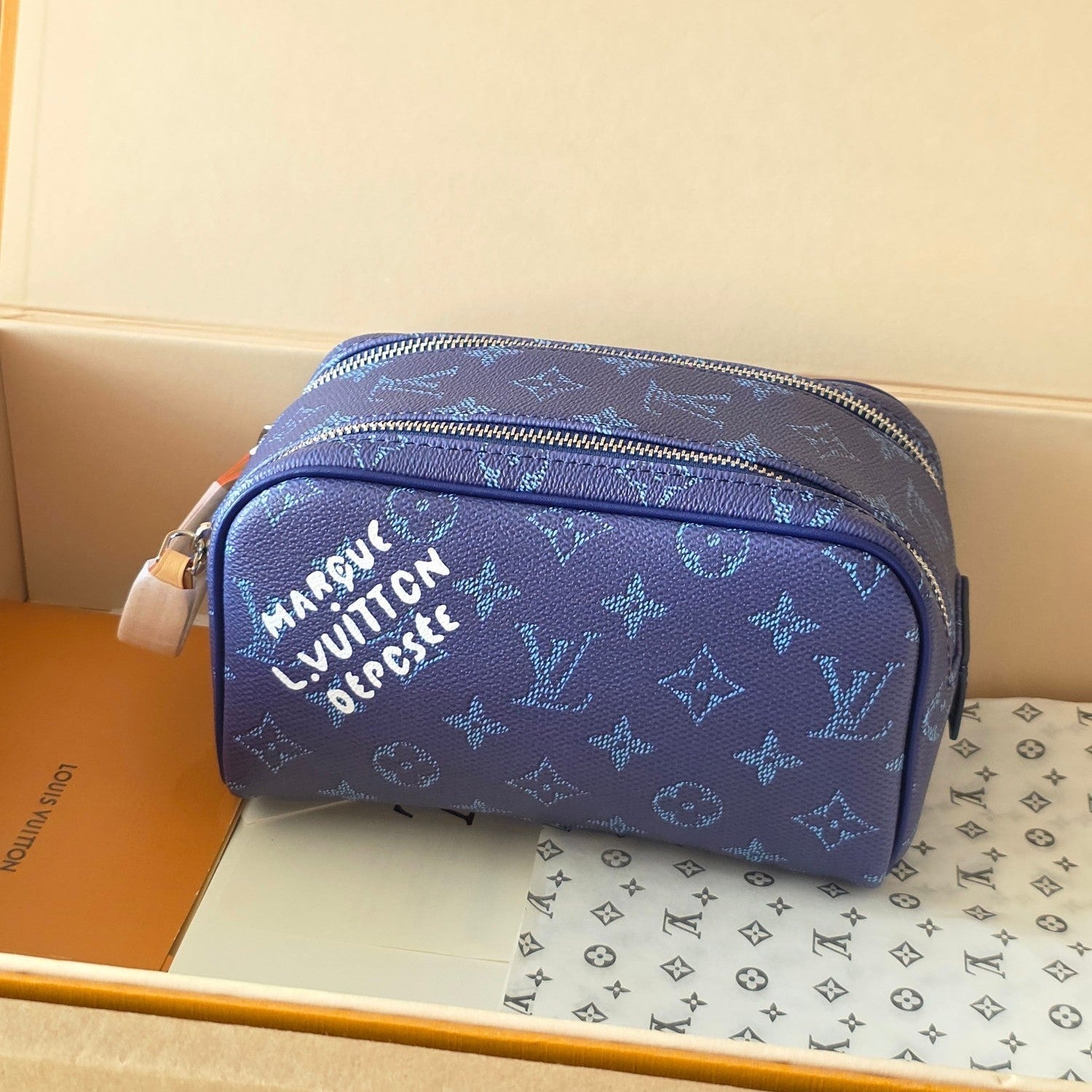 LV Dopp Kit Toilet Pouch Royal Blue Monogram Canvas 274854