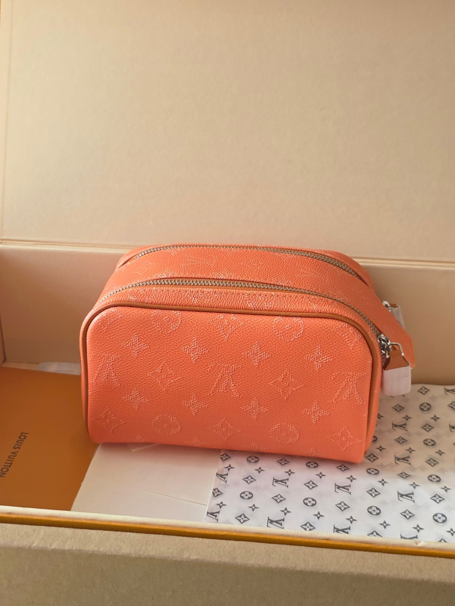 LV Dopp Kit Toilet Pouch Orange Monogram Canvas 274857