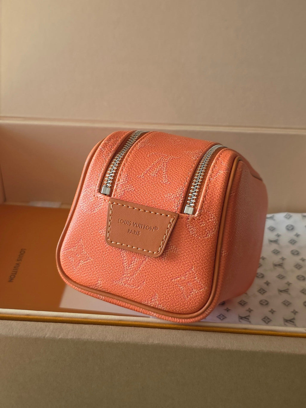 LV Dopp Kit Toilet Pouch Orange Monogram Canvas 274857