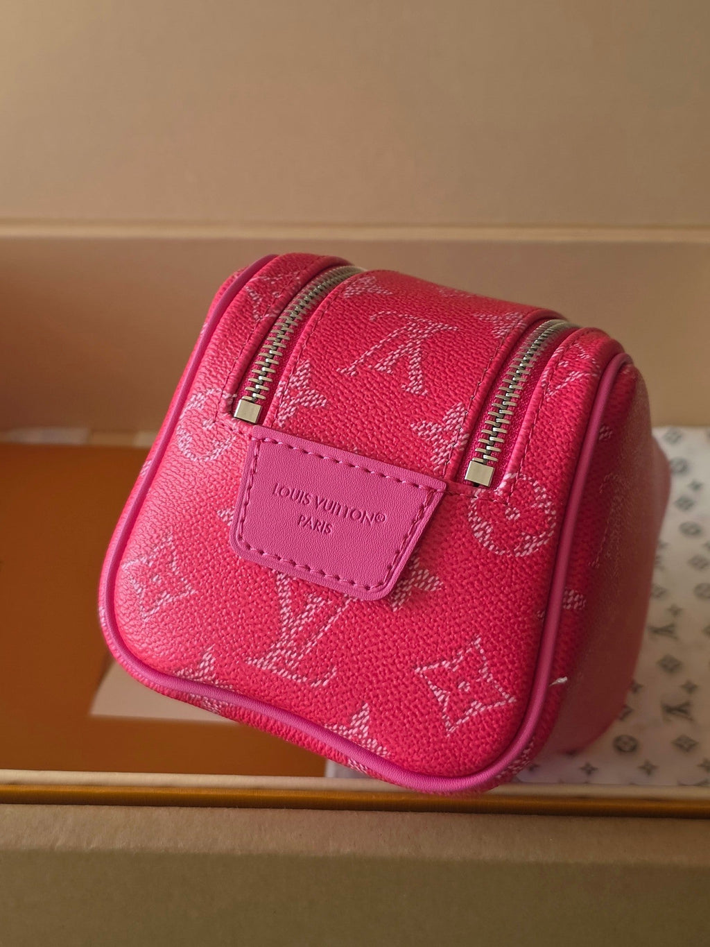 LV Dopp Kit Toilet Pouch Rose Red Monogram Canvas 274858
