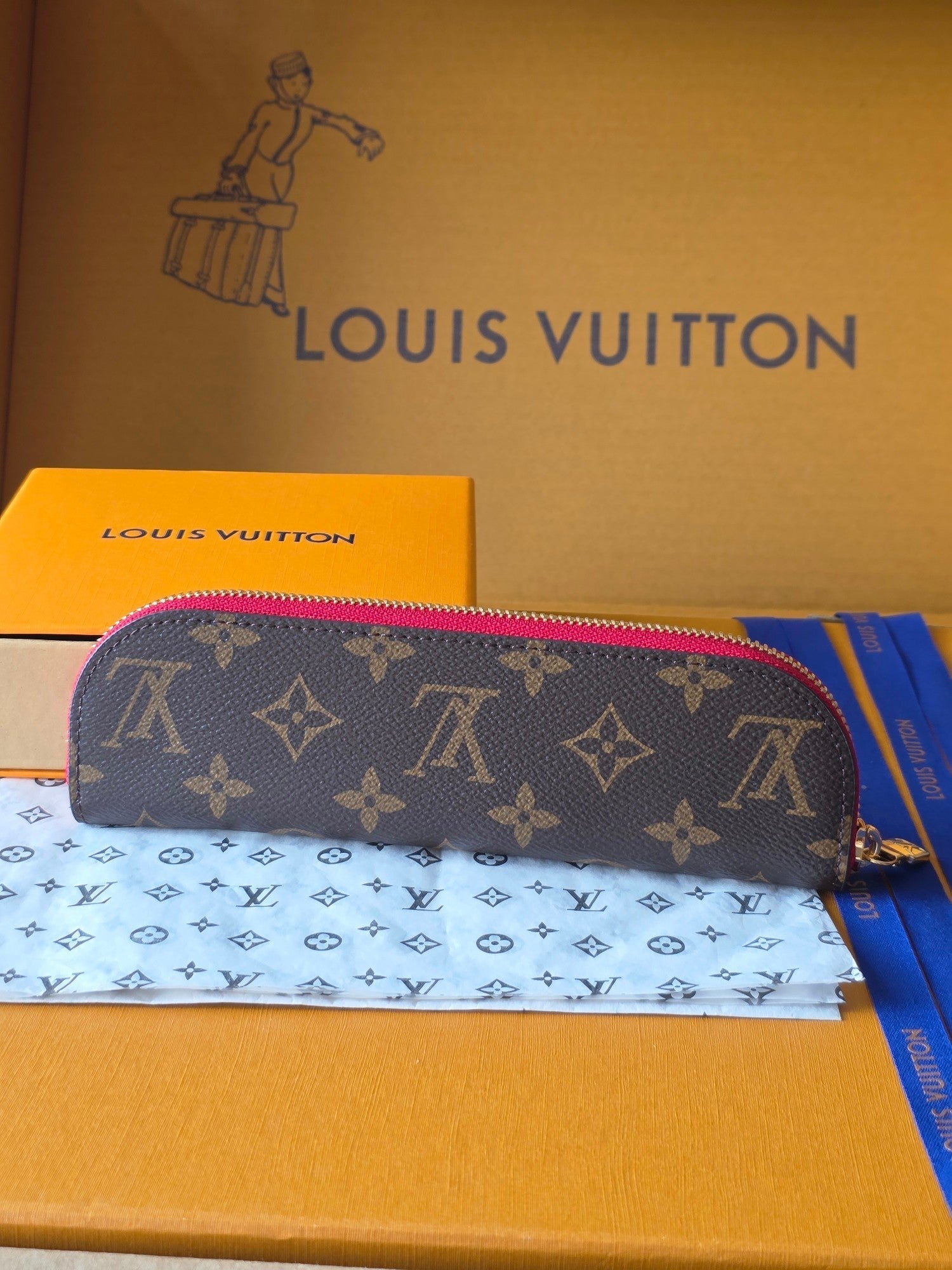 LV Christmas Edition Cat Pencil Case Brown Canvas 274994