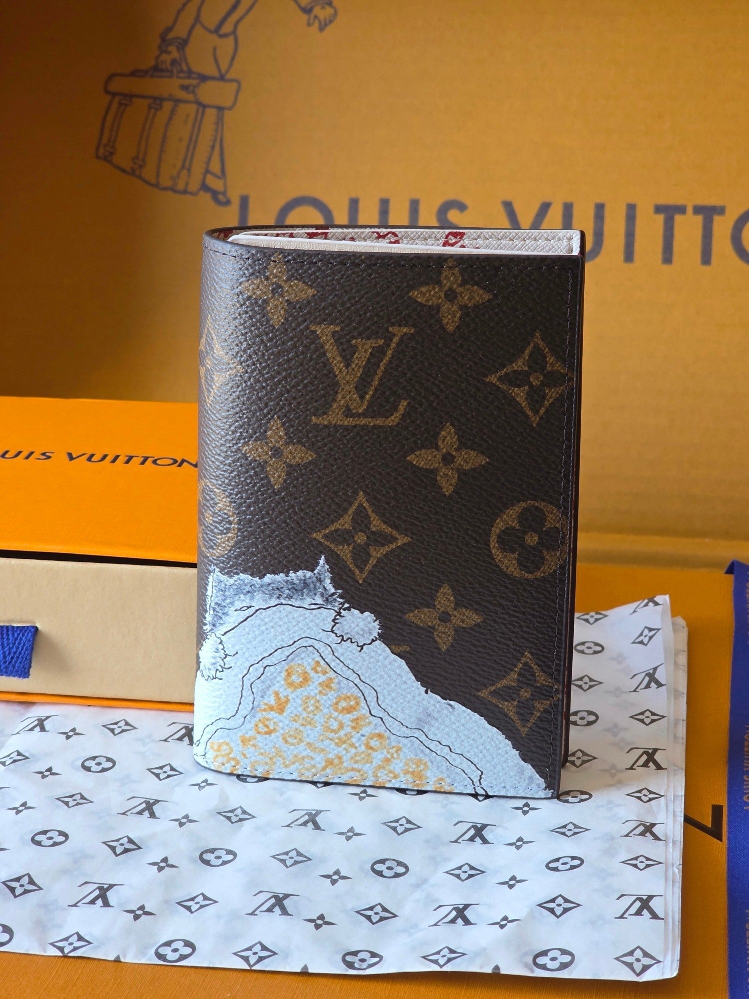 LV  New Cat Passport Holder Brown PVC Monogram Fabric paired with Cowhide 274996