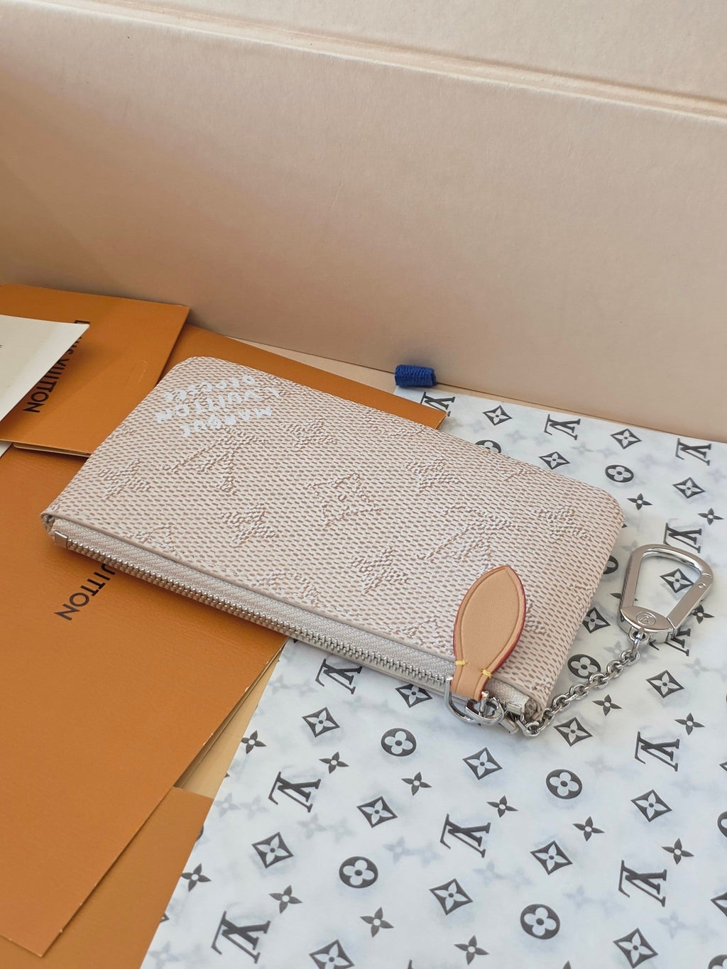 LV Key Pouch S White PVC Fabric with Leather 275145
