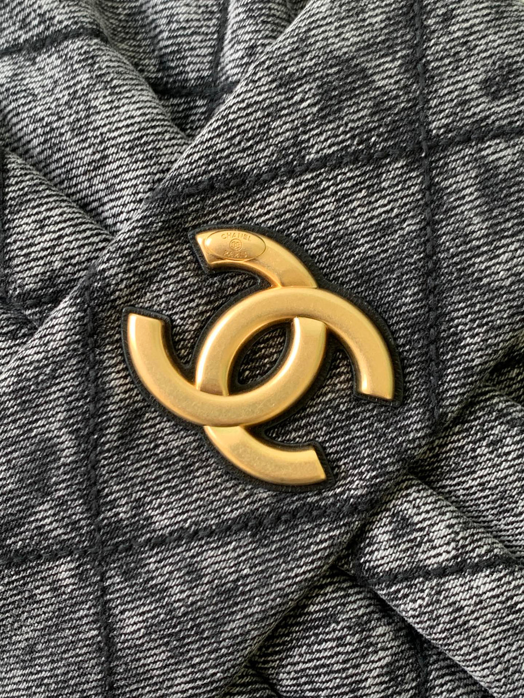 Chanel 25K Bow Bag 38cm Dark Gray Gold Denim Leather 275871